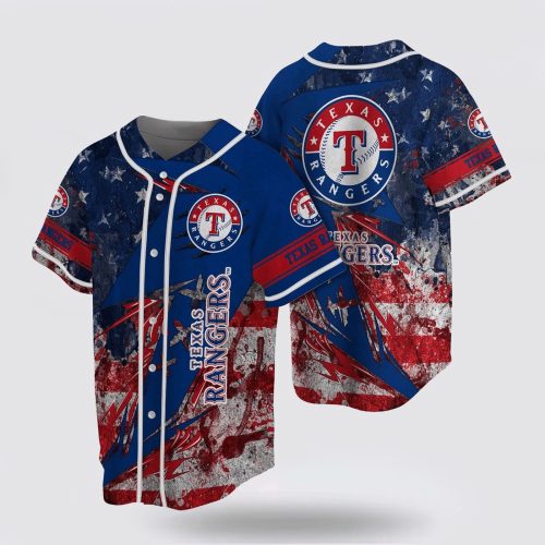 Show Your Patriotism with MLB Texas Rangers Baseball Jersey – US Flag Design for True Fans! – Gift for Men Women