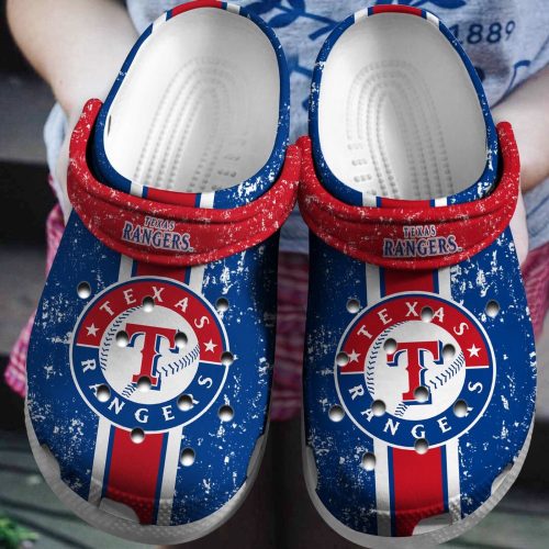 MLB Texas Rangers Crocs: White & Blue Baseball Clog Shoes for Ultimate Fan Style