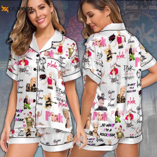 P!nk Imitation Silk Pajama Set – Short Sleeve Gift for Women – Christmas Gift