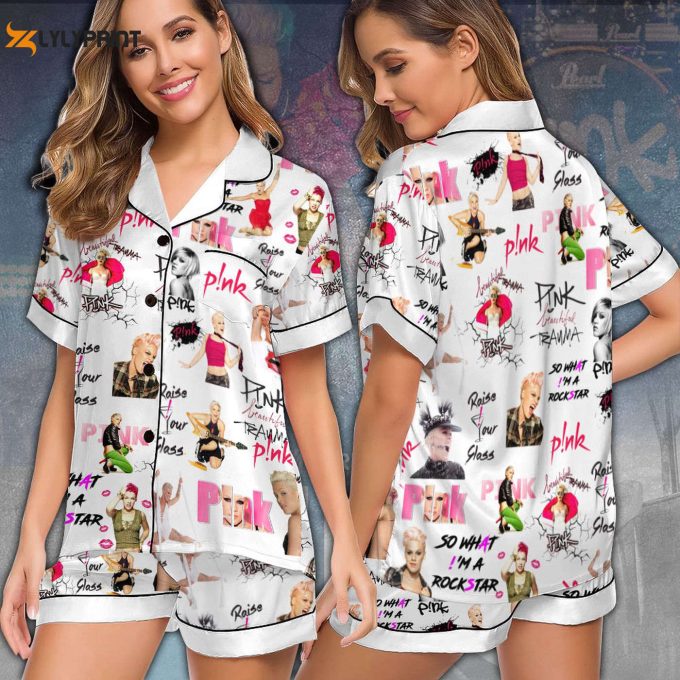 P!Nk Imitation Silk Pajama Set – Short Sleeve Gift For Women – Christmas Gift