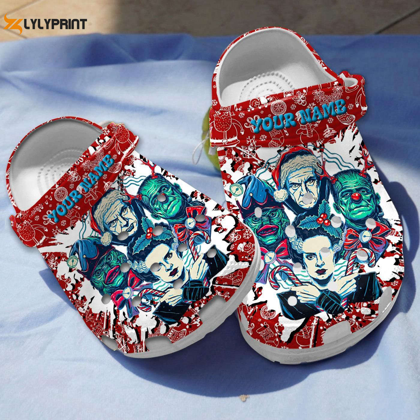Spooky Personalized Dracula Frankenstein & Bride of Frankenstein Goth Christmas Clogs Spooky Personalized Dracula Frankenstein & Bride of Frankenstein Goth Christmas Clogs