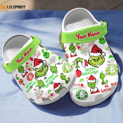 Get Festive with Personalized Grinch Christmas Clogs – Funny Design for Unisex Adults