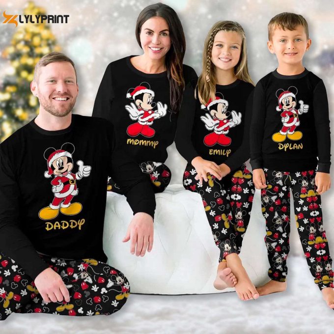 Personalized Mickey &Amp;Amp; Minnie Christmas Pajamas Set – Family Matching Cartoon Party Tee Magic Kingdom Shirt