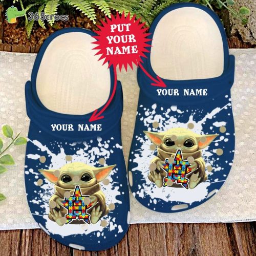 Custom Houston Astros Baby Yoda Autism Awareness Crocs-Shoes: Personalized MLB Baseball Clog Shoes