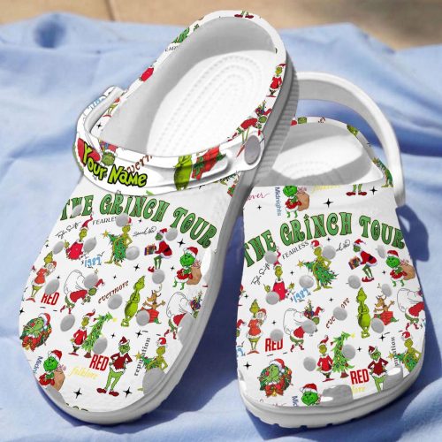 Get Festive with Personalized My Grinch Tour White Clogs – Perfect for Christmas!