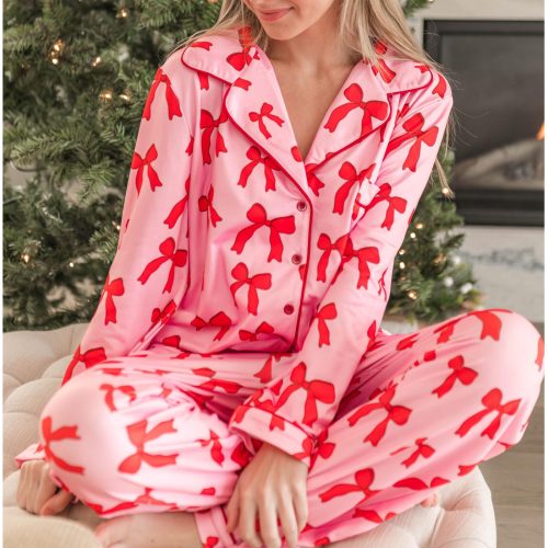 Custom Christmas Pajamas for Women: Bow & Monogrammed PJ Set