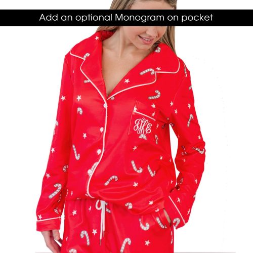 Custom Christmas Pajamas for Women: Monogrammed Candy Cane PJ Set – Personalized Xmas PJs