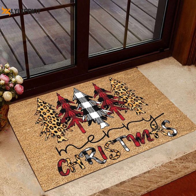 Pine Tree Merry Christmas Coir Doormat: Festive Welcome Mat For Front Door Décor – Perfect Housewarming Gift!