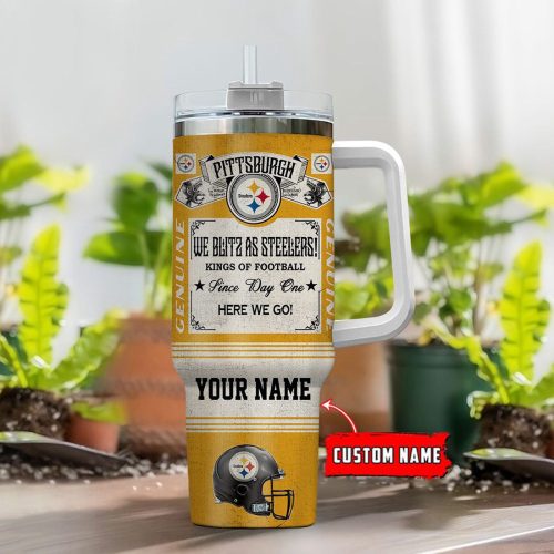 Pittsburgh Steelers Vintage King of Football Custom Name 40oz Stanley Tumbler – Perfect NFL Gift for Fans!