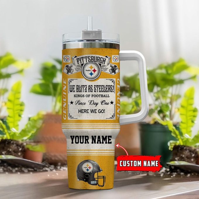 Pittsburgh Steelers Vintage King Of Football Custom Name 40Oz Stanley Tumbler – Perfect Nfl Gift For Fans!