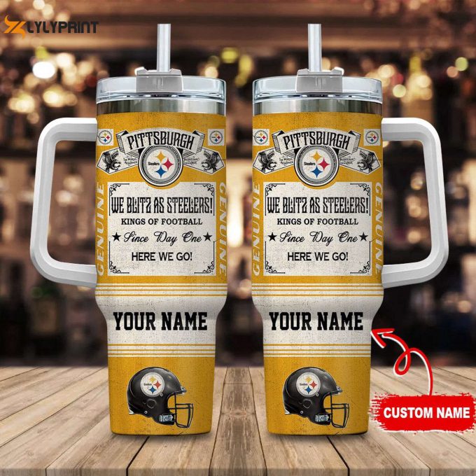 Pittsburgh Steelers Vintage King Of Football Custom Name 40Oz Stanley Tumbler – Perfect Nfl Gift For Fans!