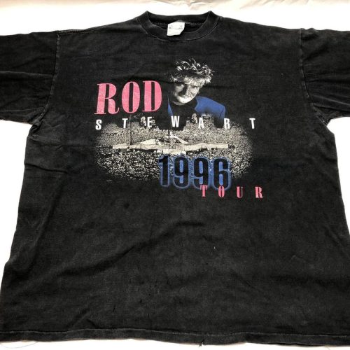 Vintage 90s Rod Stewart Tshirt – In The Round Tour Burnout Black Tee