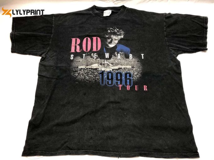 Vintage 90S Rod Stewart Tshirt – In The Round Tour Burnout Black Tee