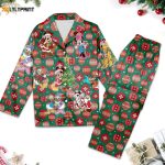 Santa Mickey Mouse Pajamas Set Xmas Women Pajamas Disney Mickey & Friends Festive Button Up Shirt