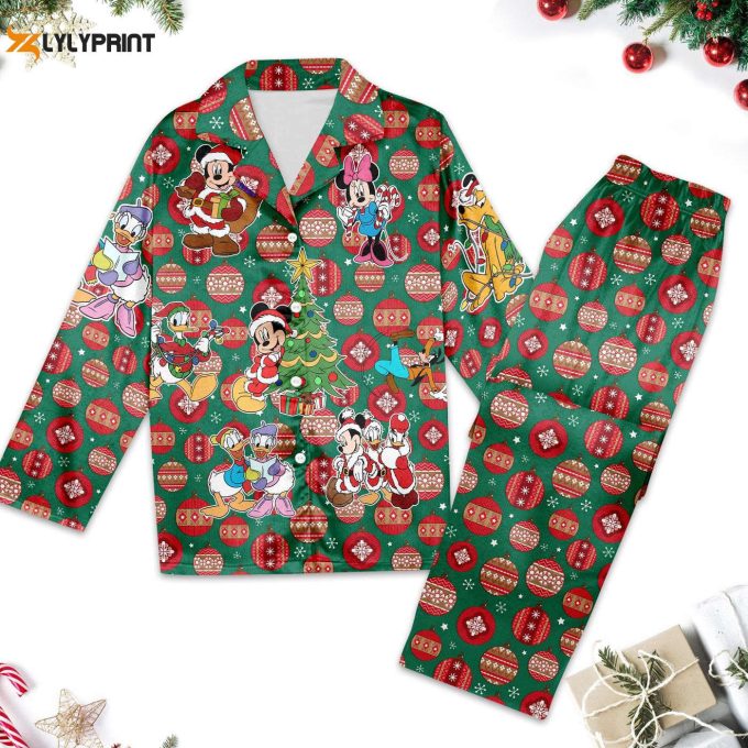 Santa Mickey Mouse Pajamas Set Xmas Women Pajamas Disney Mickey &Amp;Amp; Friends Festive Button Up Shirt