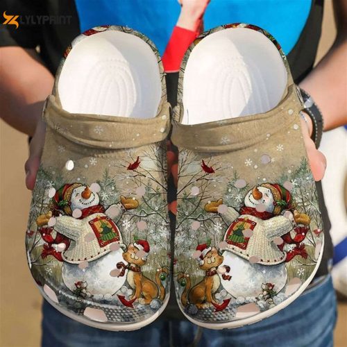 Cute Snowman With Cat Christmas Crocs – Crocband Clog Shoes for Men & Women