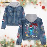 Stitch Christmas Hooded Denim Jacket Disney Cartoon Jean Jacket Santa Hat Hoodie Magic Kingdom Gift