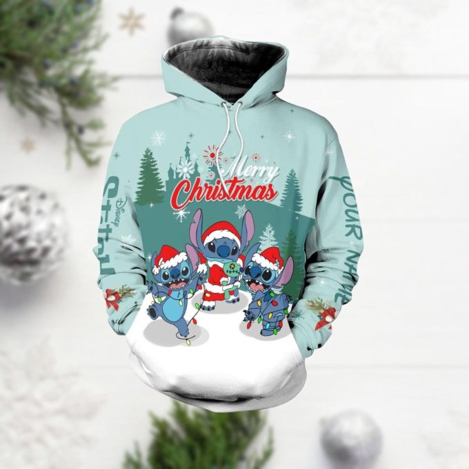 Stitch Christmas Hoodie Legging &Amp; Unisex Merry Stitchmas Hoodie Disney Santa Hat Yoga Pants &Amp; Magic Kingdom Xmas Leggings For Women