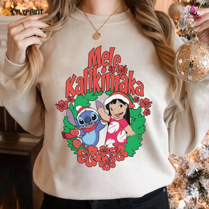 Stitch Lilo Mele Kalikimala Christmas Sweatshirt – Disneyland Stitch Shirt For The Whole Family