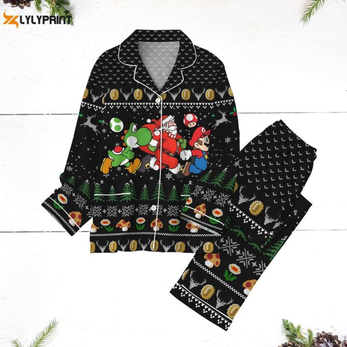 Super Mario Bros Xmas Pajamas: Mario Characters Peach Yoshi &Amp;Amp; Santa Perfect Gift For Gamers