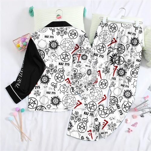 Stylish Supernatural Button Down Pajamas Set – Perfect Gift for Women this Christmas