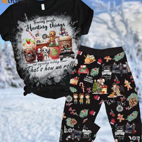 Spooky Supernatural Christmas Pajamas Set: Dean Winchester T-Shirt Pants for a Horror Movie Holiday Gift