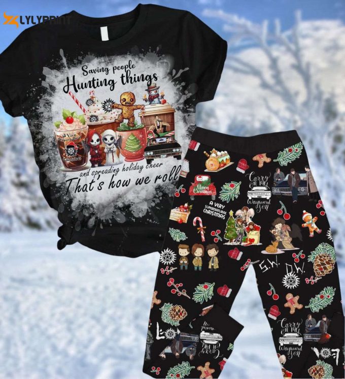 Spooky Supernatural Christmas Pajamas Set: Dean Winchester T-Shirt Pants For A Horror Movie Holiday Gift