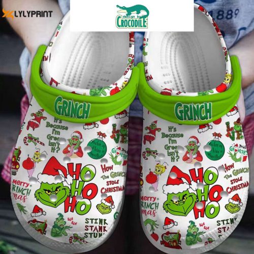 Get Festive with The Grinch Classic White Unisex Christmas Clogs – Perfect Holiday Footwear!
