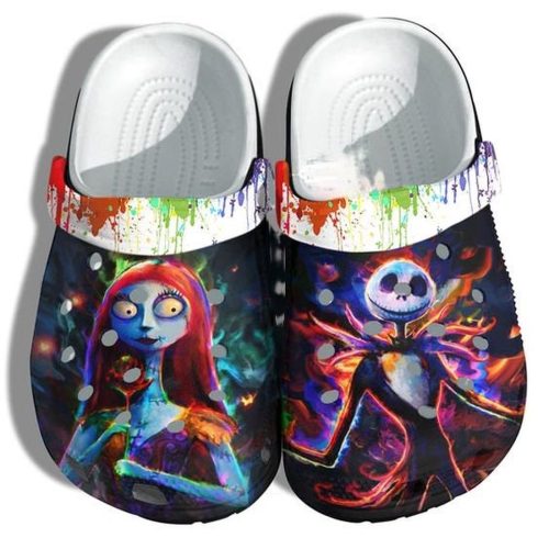 Colorful Tie Dye Jack Skellington Crocs: Perfect Aunt Halloween & Grandma Christmas Gifts