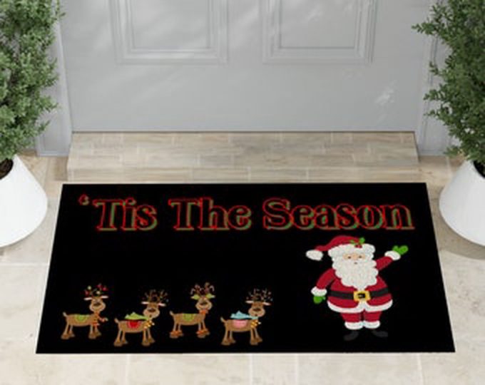 Christmas Doormat: Tis The Season Door Mat Perfect Homewarming Gift With Santa Claus &Amp; Reindeer