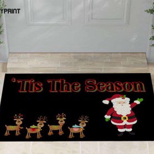 Christmas Doormat: Tis The Season Door Mat Perfect Homewarming Gift with Santa Claus & Reindeer