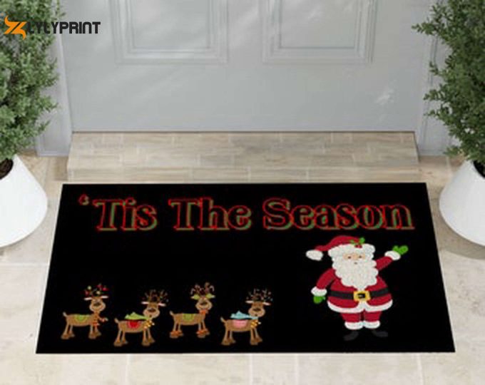 Christmas Doormat: Tis The Season Door Mat Perfect Homewarming Gift With Santa Claus &Amp;Amp; Reindeer