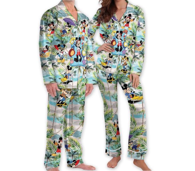 Tropical Disney Mickey Pajamas Set - Beach Silk Sleepwear For A Fun &Amp; Stylish Sleep 3