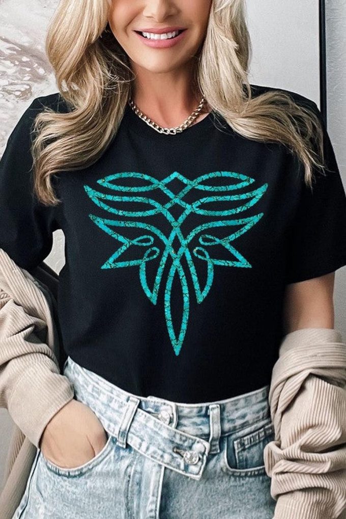 Stylish Turquoise Boot Stitch Graphic T-Shirt: Trendy Design For Fashion Enthusiasts