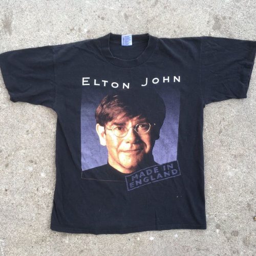 Vintage 1990s Elton John Made In England Black Concert Tour T-Shirt – Hipster Swag Single Stitch