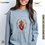 Vintage Sacred Heart of Jesus Long Sleeve T-Shirt: Unisex Catholic Gift Folk Art Faith Shirt for Christmas