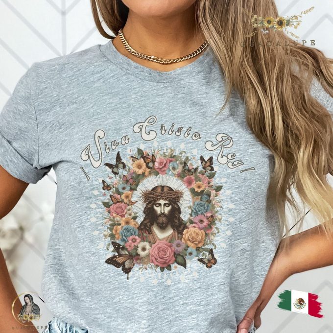 Vintage Viva Cristo Rey Tee: Boho Sacred Heart Jesus T-Shirt – Unique Catholic Devotional &Amp; Sentimental Gifts