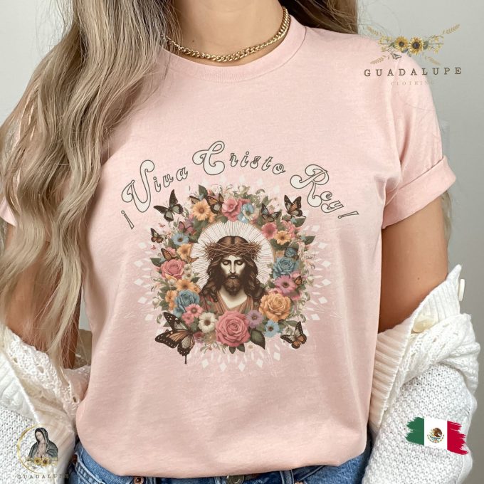 Vintage Viva Cristo Rey Tee: Boho Sacred Heart Jesus T-Shirt – Unique Catholic Devotional &Amp; Sentimental Gifts