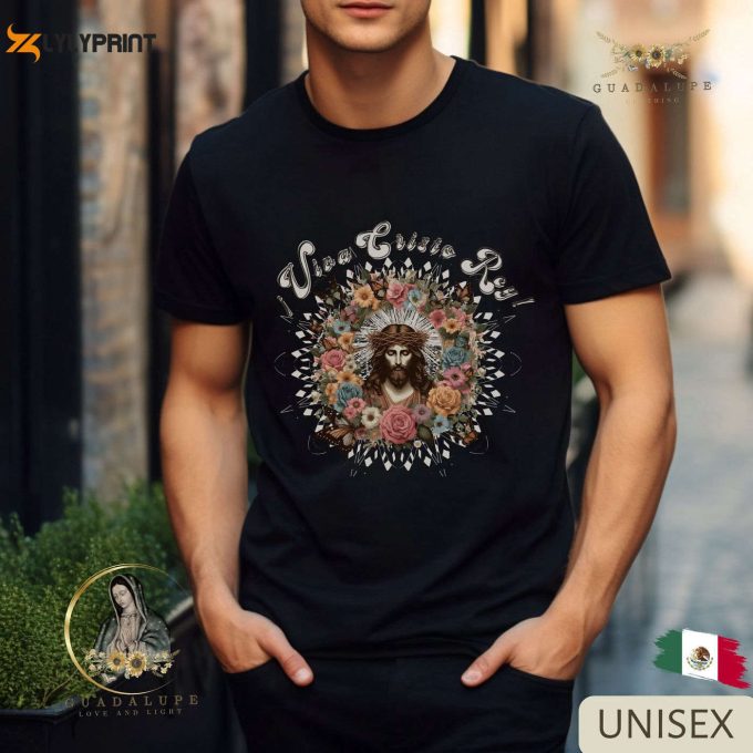 Vintage Viva Cristo Rey Tee: Boho Sacred Heart Jesus T-Shirt – Unique Catholic Devotional &Amp;Amp; Sentimental Gifts