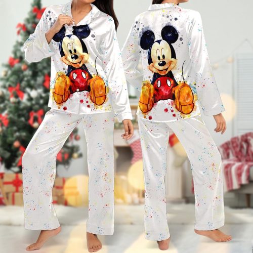 Watercolor Mickey Mouse Pajamas Women Set – Cartoon Gift for Magic Kingdom Trip & Family – Mickey Mouse Pajamas & Tee