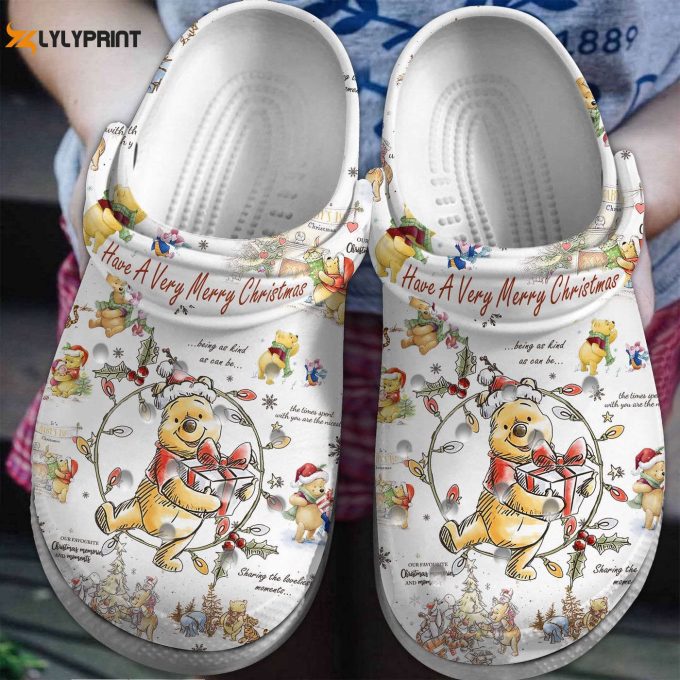 Winnie The Pooh Merry Christmas White Clogs – Perfect For Kids &Amp;Amp; Adults!