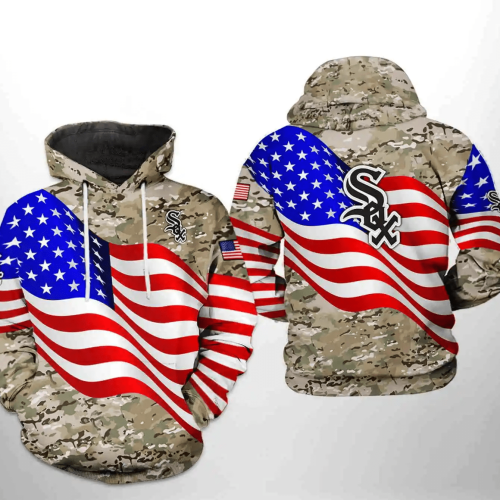 Show Your Support with Chicago White Sox MLB Veteran 3D Hoodie – US Flag Camo AOP Shirt