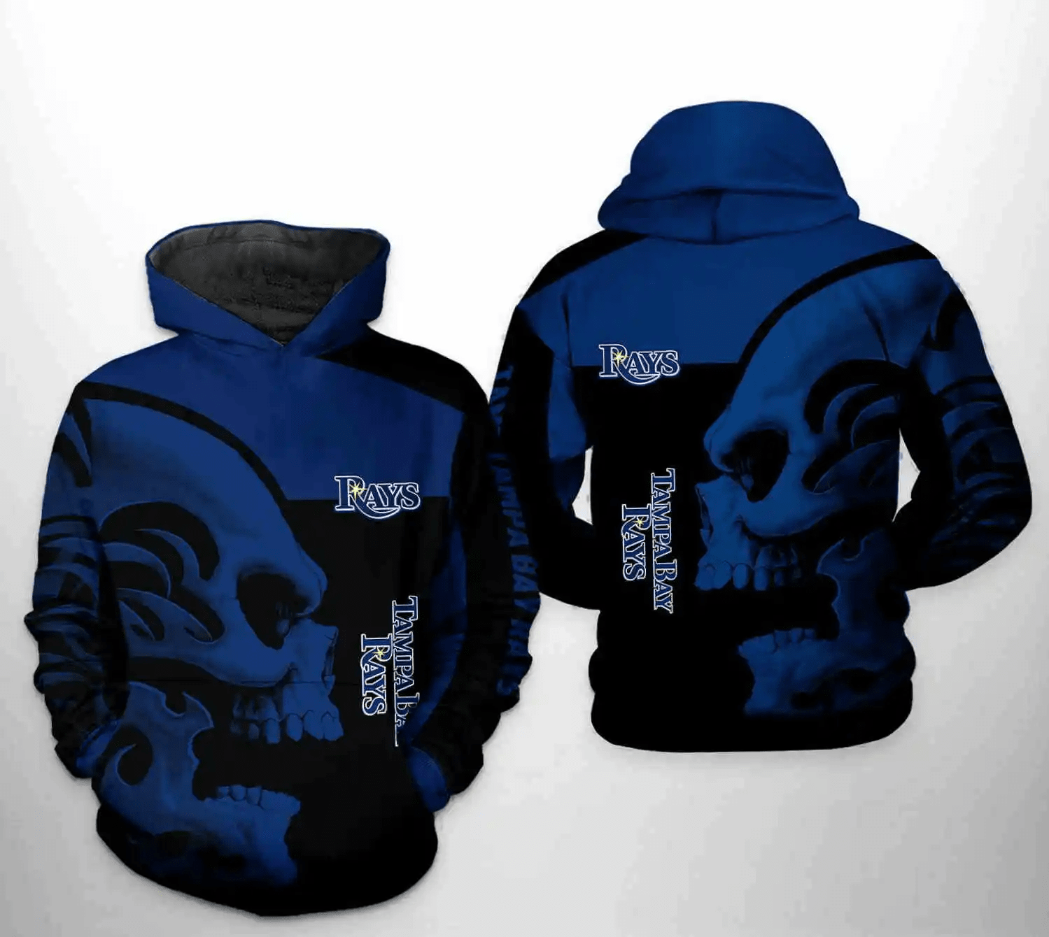 Stylish Tampa Bay Rays 3D Skull Hoodie with Zipper – MLB AOP Shirt Stylish Tampa Bay Rays 3D Skull Hoodie with Zipper – MLB AOP Shirt