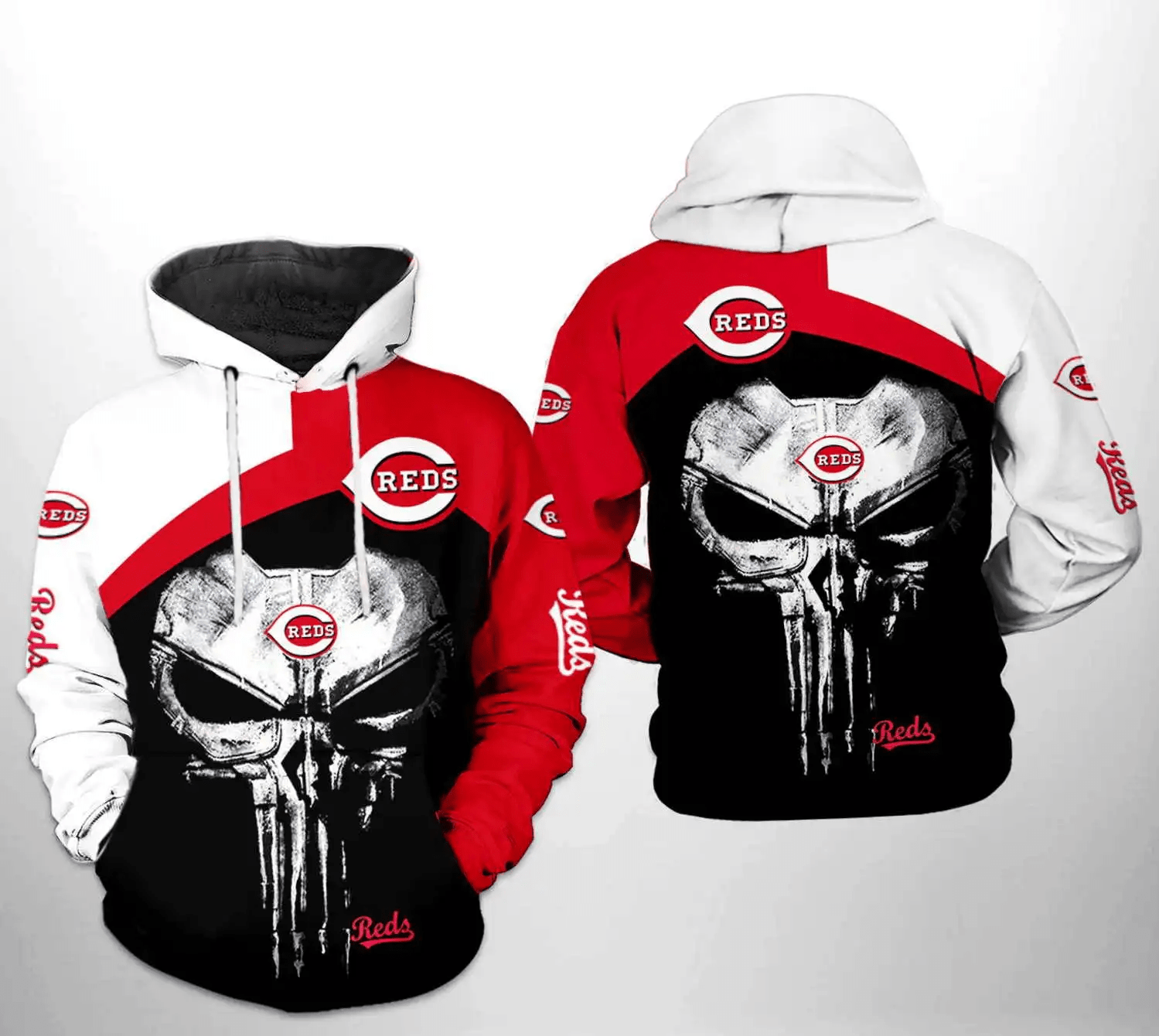Cincinnati Reds MLB Skull Punisher Hoodie – 3D AOP Shirt Cincinnati Reds MLB Skull Punisher Hoodie – 3D AOP Shirt