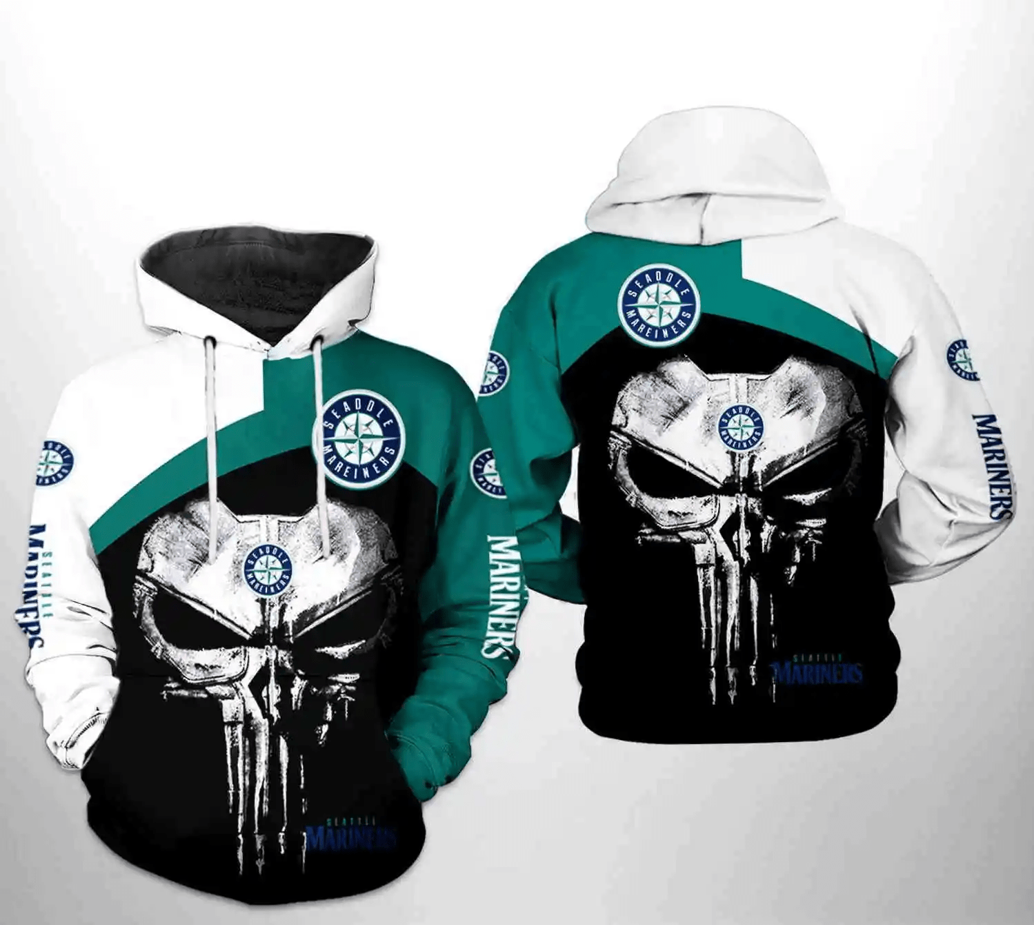 Seattle Mariners MLB Skull Punisher 3D Hoodie Zipper – A Trendy & Unique Mariners Hoodie Seattle Mariners MLB Skull Punisher 3D Hoodie Zipper – A Trendy & Unique Mariners Hoodie