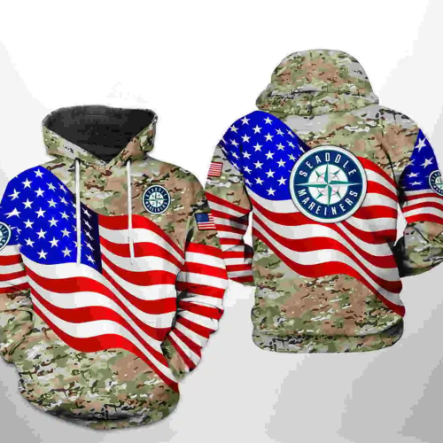 Seattle Mariners MLB US Flag Camo Veteran 3D Zip Hoodie – Patriotic AOP Shirt