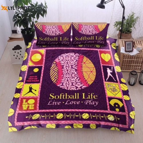 3D Softball Life Live Love Play Duvet Bedding Sets – Perfect Sports Lovers Gift
