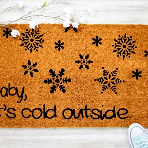 Christmas Coir Doormat: Baby It s Cold Outside! Winter Outdoor Decor for Porch