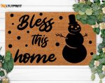 Bless This Home Custom Doormat – Personalized Christmas Decor & Family Name Gift