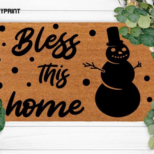 Bless This Home Custom Doormat - Personalized Christmas Decor & Family Name Gift